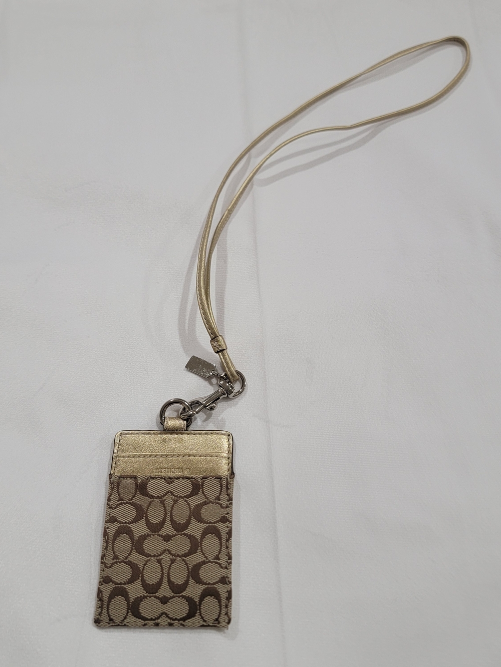 Coach Signature Card Holder Lanyard in Metallic Gold and Brown - Picture 3 of 3